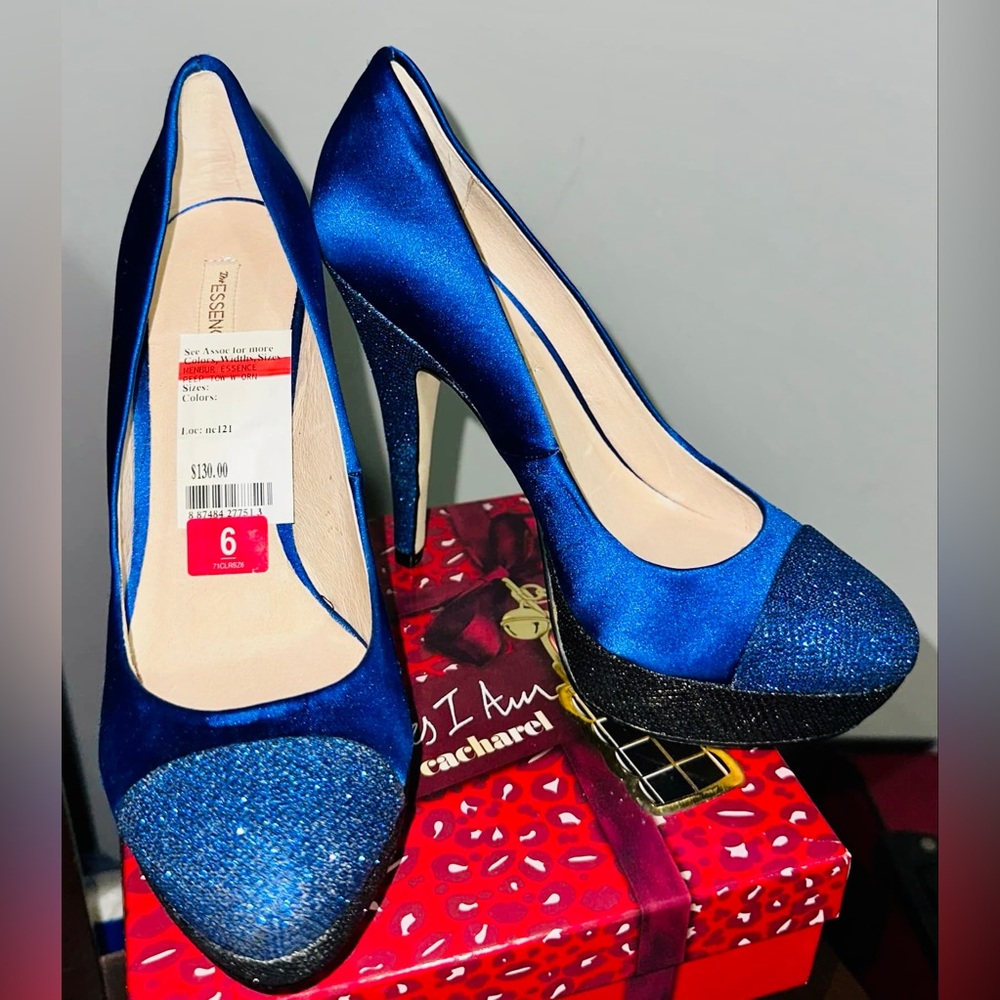 ESSENCE MENBUR STILETTO PLATFORM SHIMMERY BLUE SIZE 6